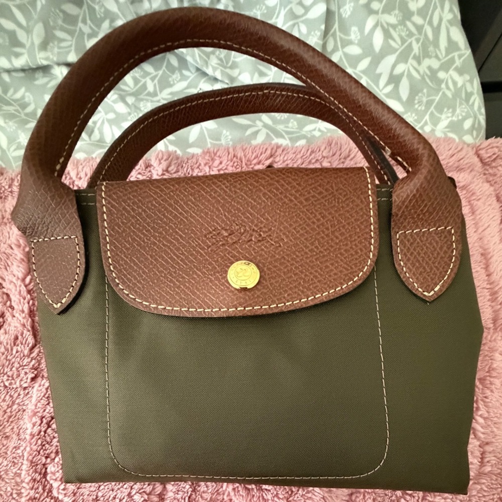 Longchamp Le Pliage Original Top Handle Bag Olive Green Nylon Small